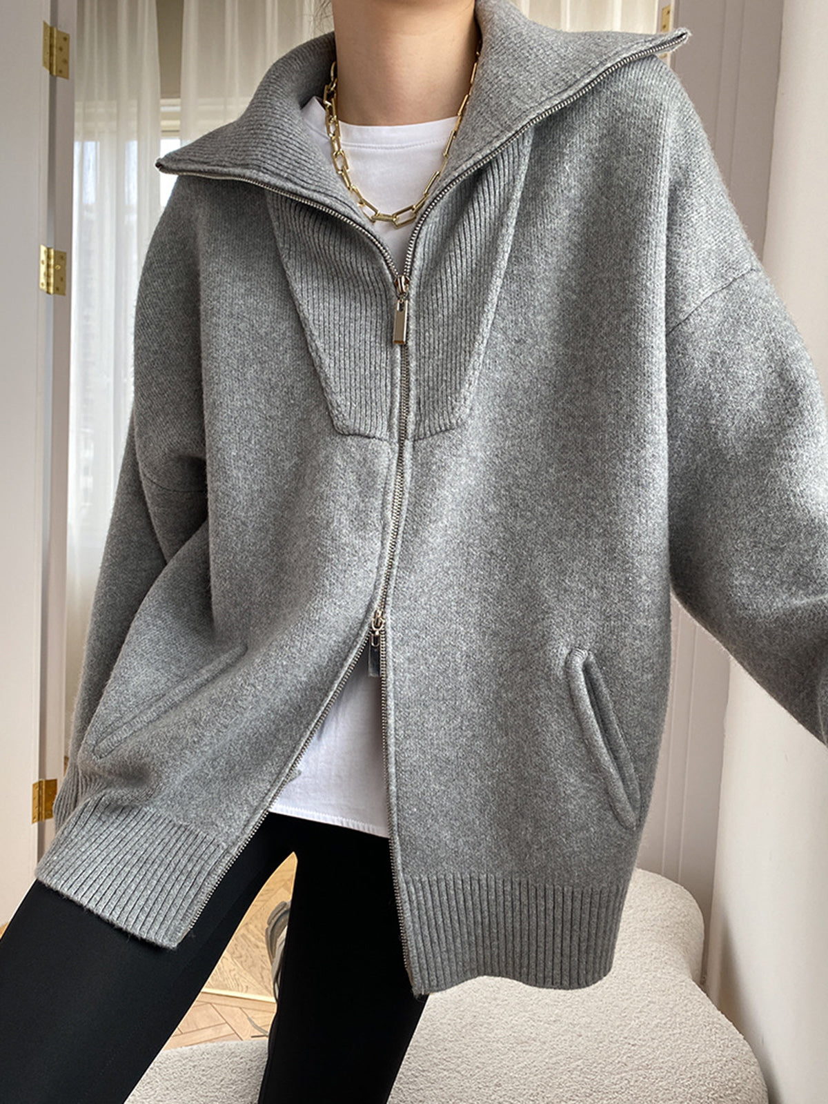 Oversize-Strickjacke mit offenem Kragen