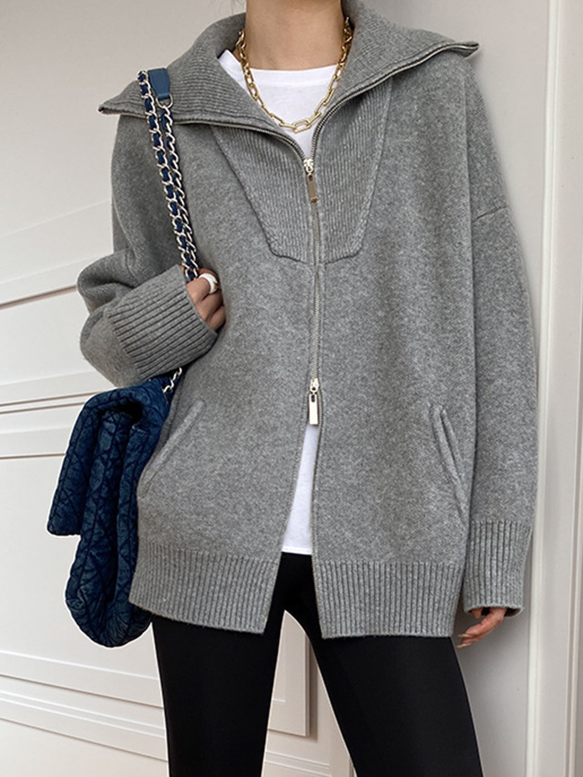 Oversize-Strickjacke mit offenem Kragen