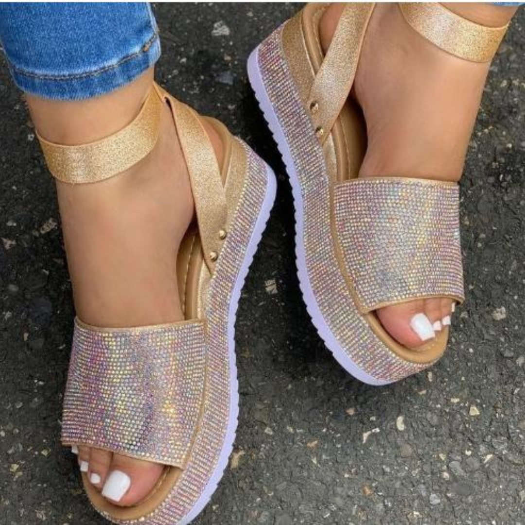 Amoret | Damen Gold Glitzer Sandalen