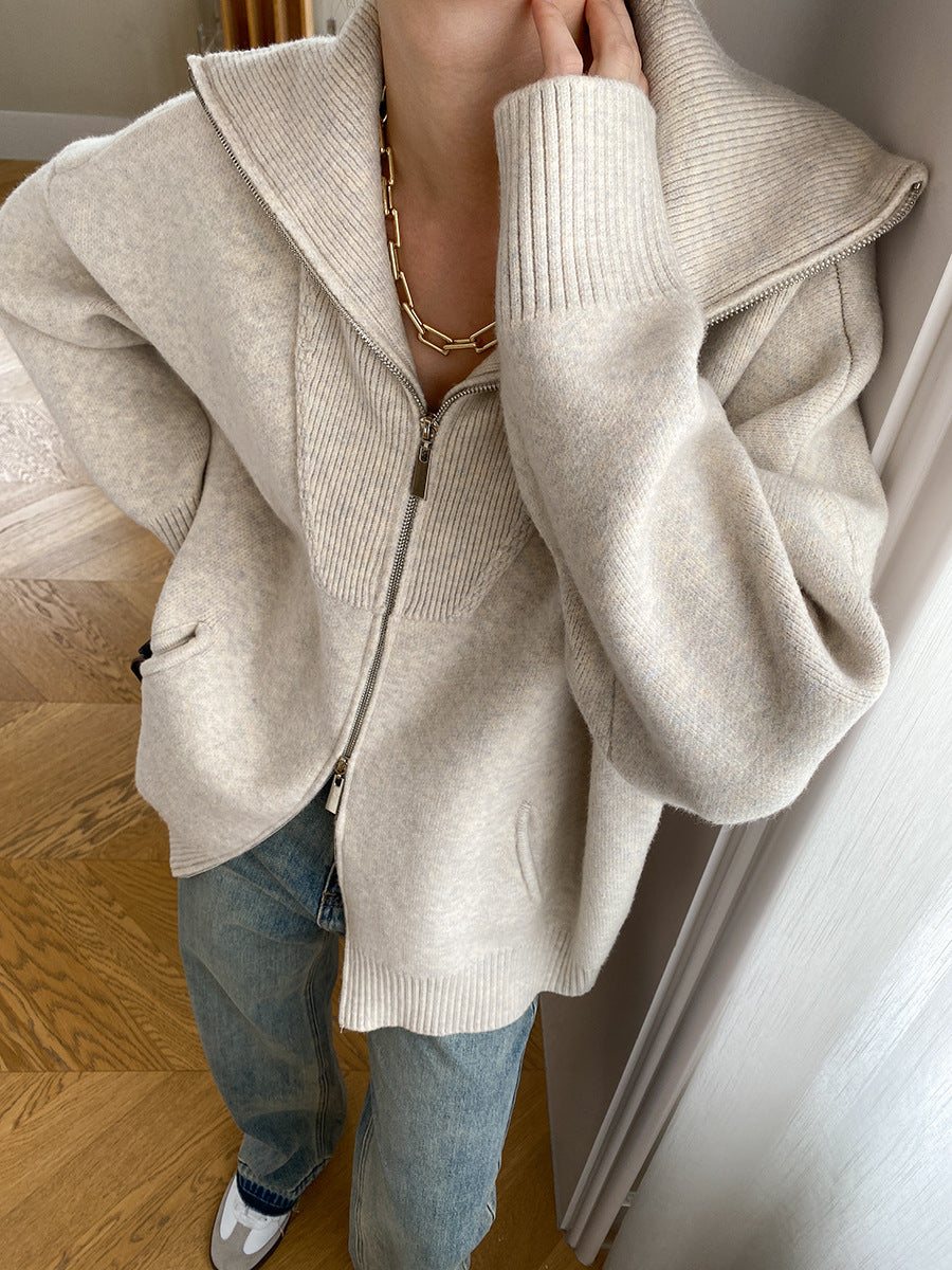 Oversize-Strickjacke mit offenem Kragen