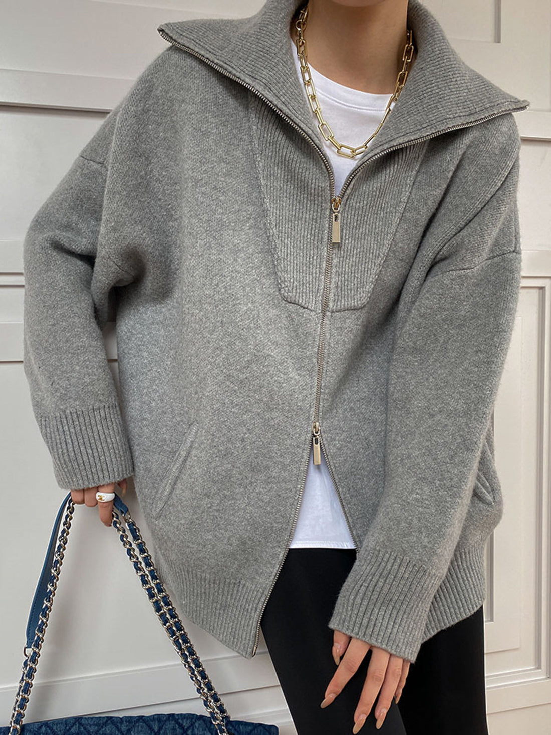 Oversize-Strickjacke mit offenem Kragen