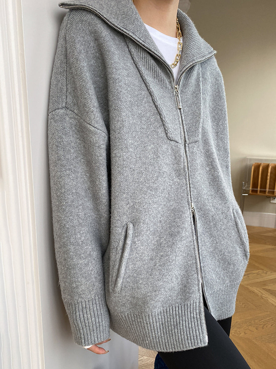 Oversize-Strickjacke mit offenem Kragen